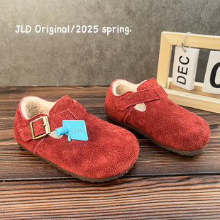 2025秋冬季新款儿童加绒勃肯鞋毛毛鞋真皮保暖儿童棉鞋宝宝豆豆鞋