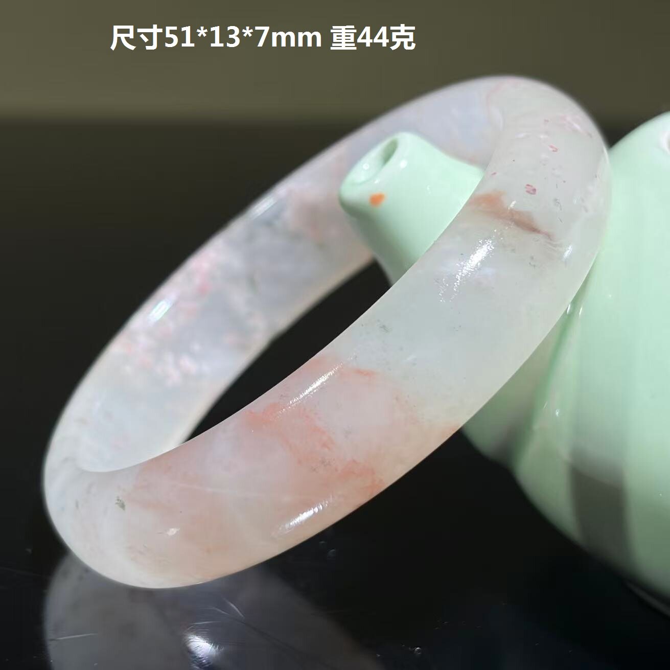 鸡血玉51圈口镯子白底红手镯小圈口鸡血石玉石原石精美玉镯精品