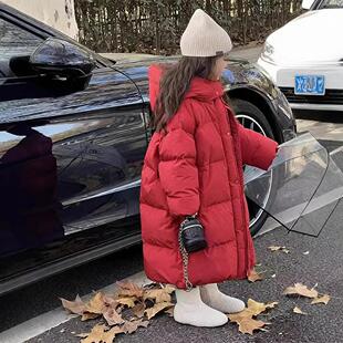 韩系童装冬季新款男女童中长款过膝羽绒棉服时尚儿童夹棉外套