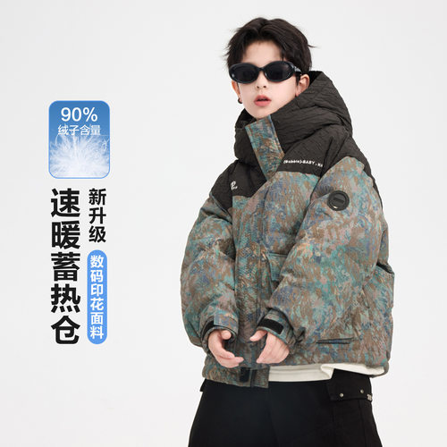 男大童冬季撞色防风工装羽绒服新款儿童冬装加厚防寒外套