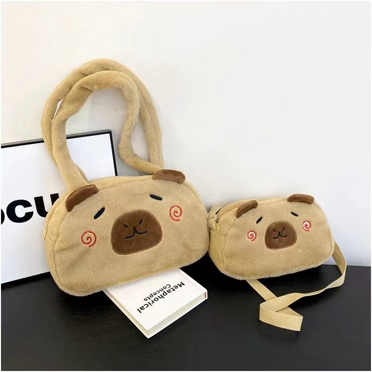 网红卡皮巴拉毛绒包斜挎手提包可爱卡通ins风学生少女感单肩包包