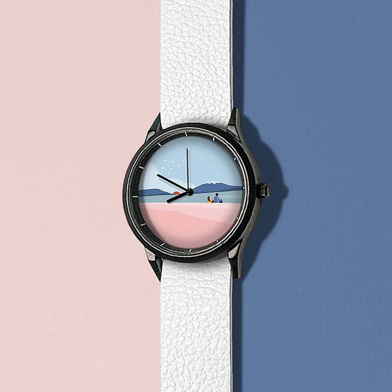 gisy原创设计插画手表创意设计感腕表简约抽象涂鸦设计师表盘女款