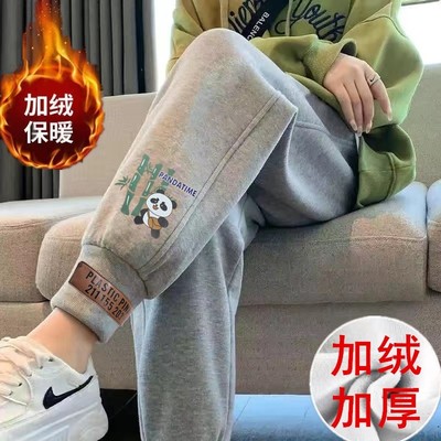 加绒加厚运动裤女冬季2024新款小个子九分裤宽松束脚显瘦休闲卫裤