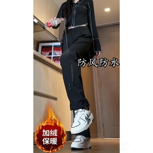 防风防水冲锋裤女款冬季加绒美式户外登山裤东北防寒工装滑雪裤子