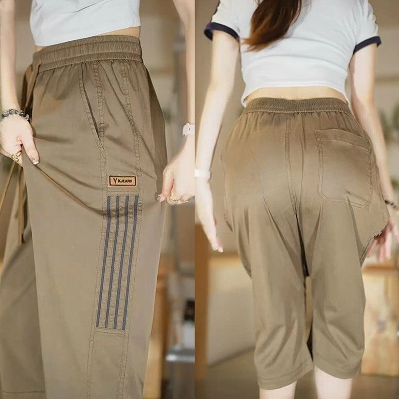 夏季薄款女士冰丝运动短裤时尚百搭七分休闲裤潮流显瘦直筒中裤子