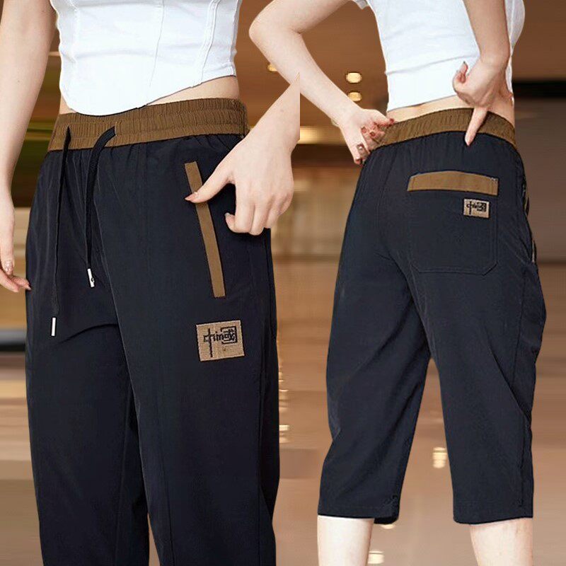 夏季薄款女士运动短裤时尚百搭七分休闲裤潮流中国风显瘦直筒中裤