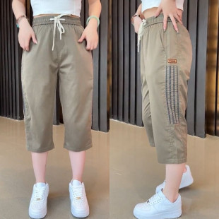 女士夏季 透气速干中裤 薄款 直筒休闲裤 子 潮流宽松运动裤 冰丝七分裤