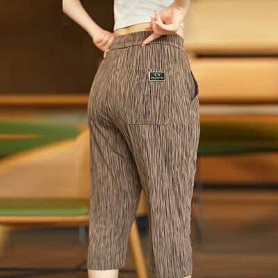 运动裤女夏季新款高腰七分裤时尚休闲裤弹力宽松大码显瘦直筒裤子