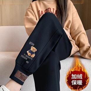 加绒运动裤女冬季新款宽松束脚休闲哈伦裤潮流学生卫裤小个子外穿