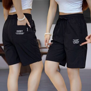外穿高腰显瘦宽松潮流运动五分裤 大码 薄款 女夏季 冰丝速干休闲短裤