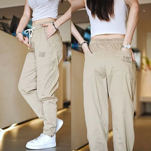 运动裤 薄款 高腰显瘦宽松束脚工装 裤 休闲裤 百搭弹力冰丝裤 子女夏季