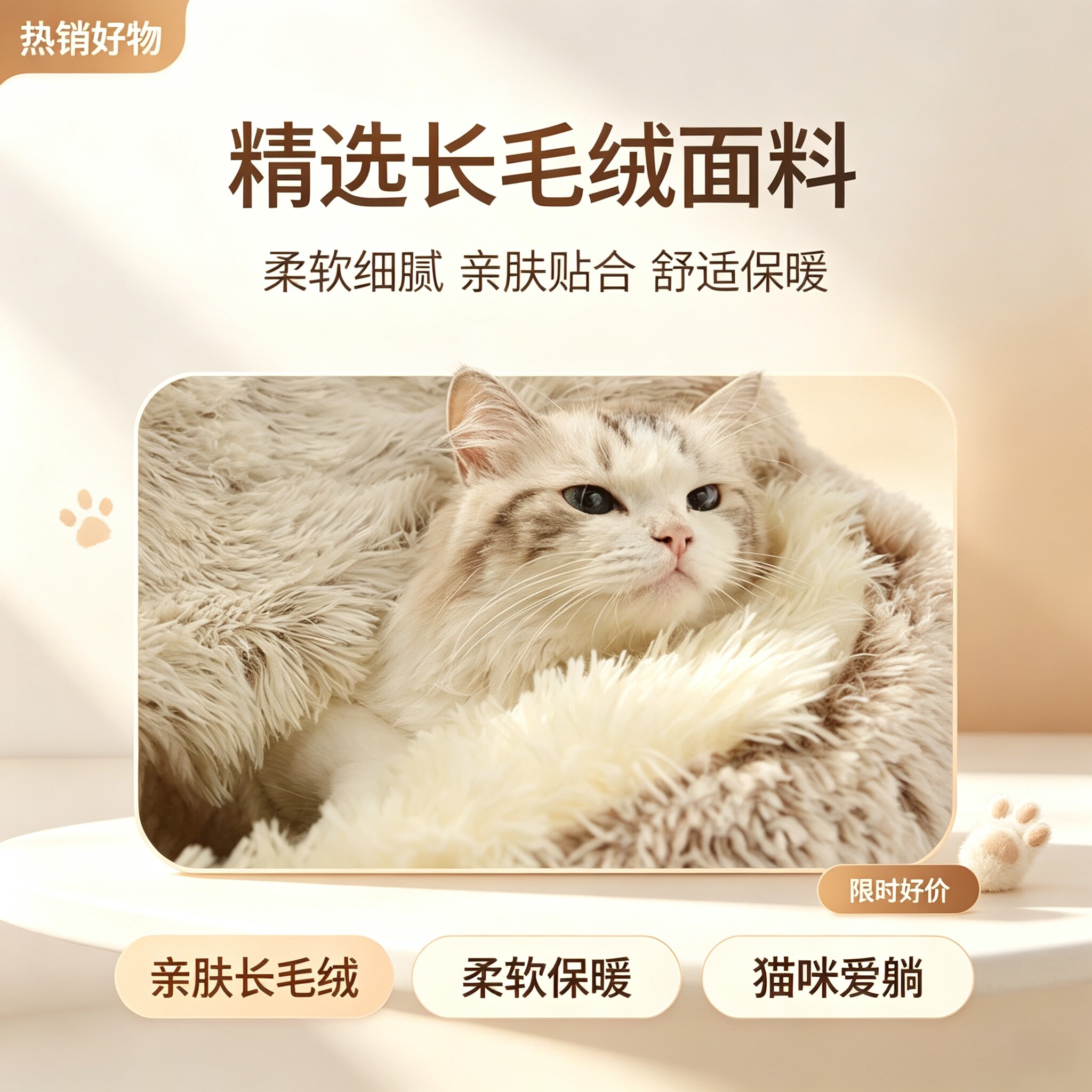 水晶绒半包保暖狗窝猫窝通用深睡眠长毛绒窝柔软不掉毛