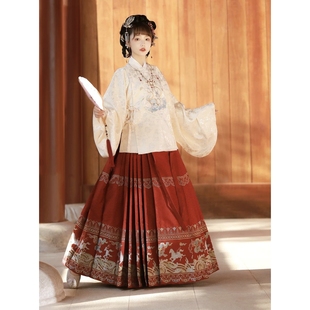 原创汉服女【汉坊华】明制圆领斜襟一片式织金妆花马面裙秋冬季款