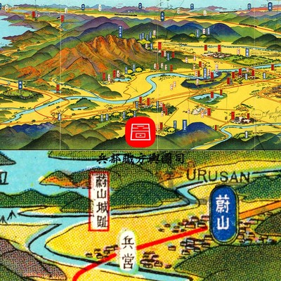 【舆图司】JPG 朝鲜古都庆州附近交通风景鸟瞰图 装饰画素材图