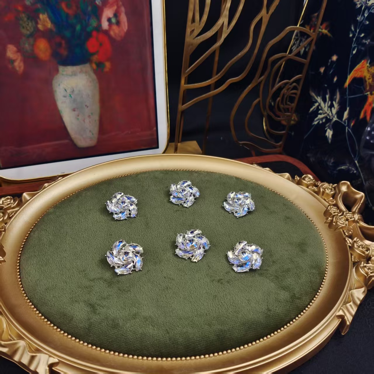 月牙形花瓣玫瑰别针皇冠配饰AZ982