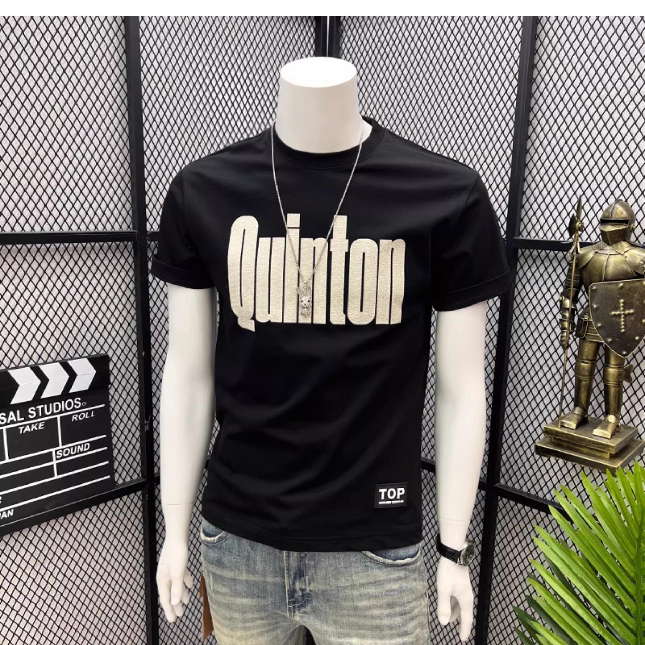 潮流字母印花短袖T恤男款2026夏季新款修身圆领时尚百搭休闲上衣