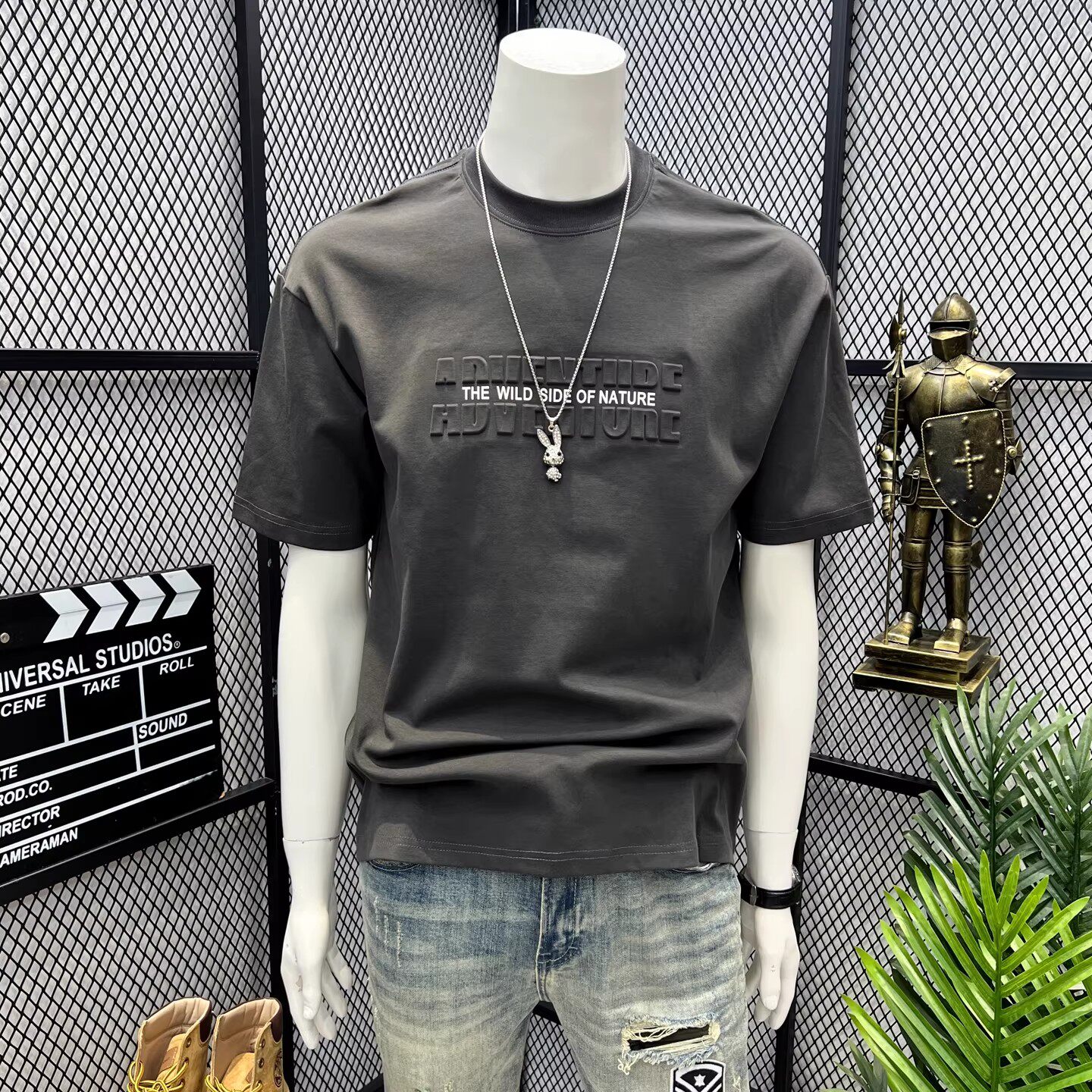 男装休闲风短袖t恤夏季宽松百搭字母印花圆领潮牌重磅纯棉上衣男