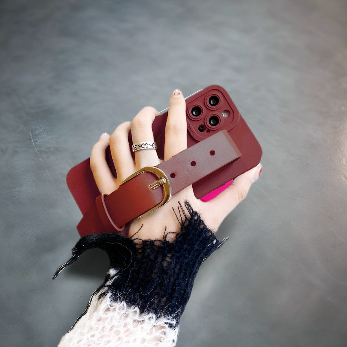 S24三星A23手机壳note20手腕带A53 A54戚薇同款S22酒红色s21 S20 A14 A52 A72 A33 A7 A51 S9适用10 9皮带扣8