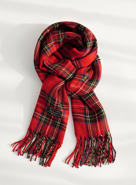 Himade韩版圣诞红色格子围巾女秋冬季保暖高级感围脖安可拉红披肩