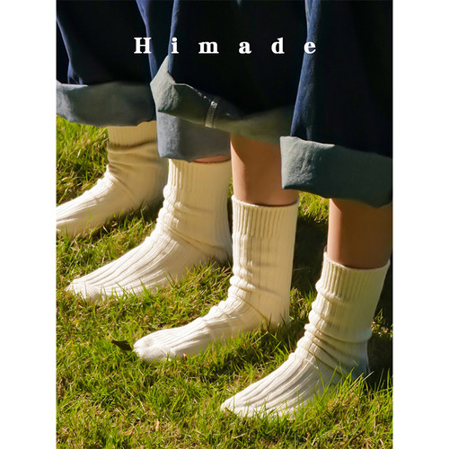 Himade男女粗线针织堆堆中筒袜子