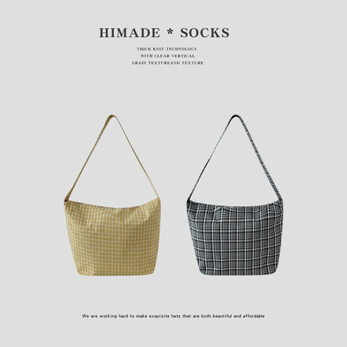 Himade韩版格纹ins百搭单肩包女