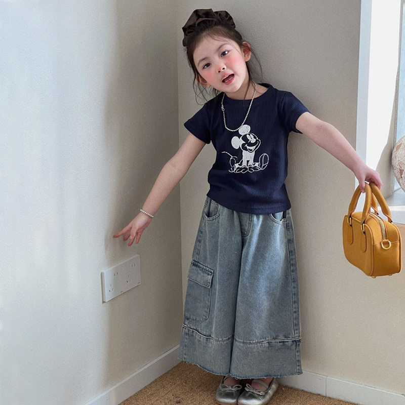 韩版女童夏季新款卡通飞袖上衣2026设计感阔腿百搭牛仔裤两件套潮,童装/婴儿装/亲子装,套装,淘宝优惠券,粉丝福利购,淘宝优惠卷