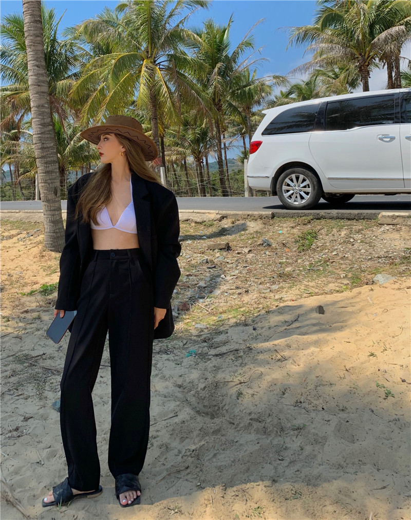 Casual high waist straight trousers