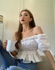 實拍 實價 泡泡袖修身短款甜美仙女上衣