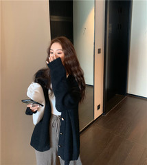 Real shot real price Retro Black lazy fit all body cardigan knitted sweater