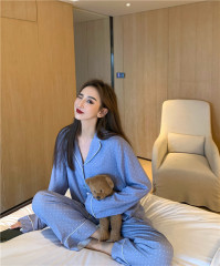 Real price comfortable home pajamas Lapel pants suit