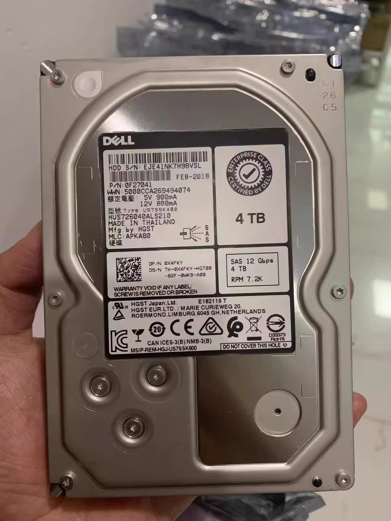 DELL 日立 HUS726040ALS210 0X4FKY X4FKY 4T 12G 3.5 SAS 硬盘