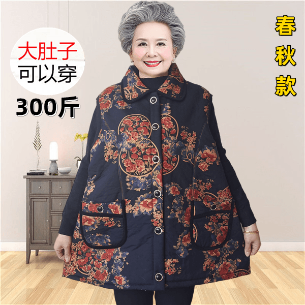 中老年胖妈妈装加肥加大马甲老太太300斤坎肩春秋上衣外套女薄款