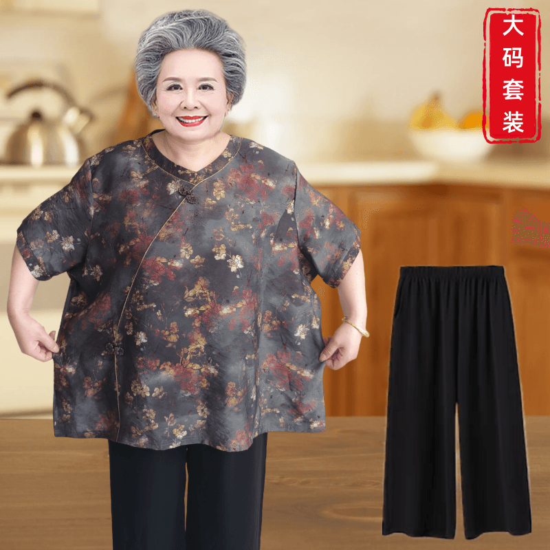 妈妈装加肥加大码新中式套装