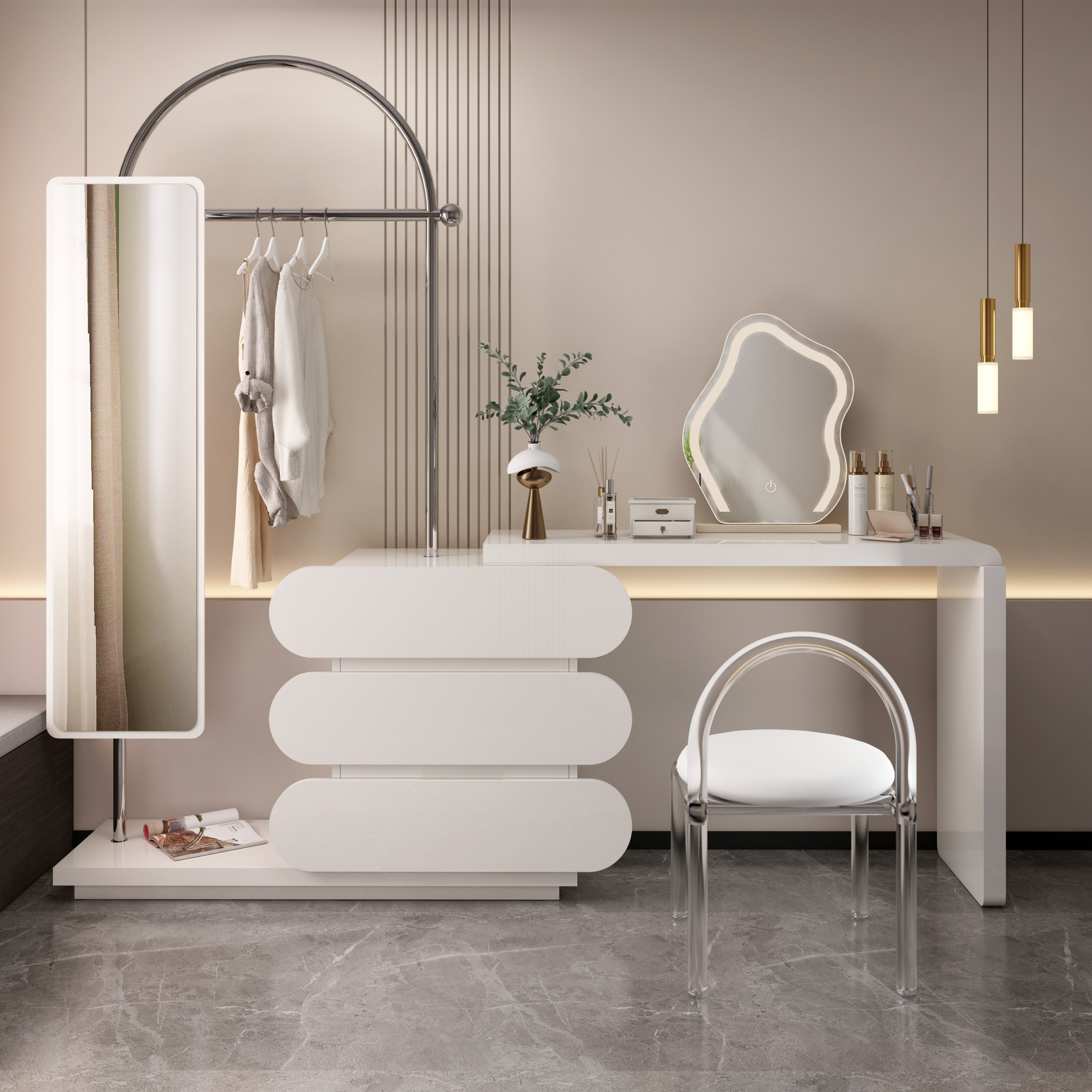 妆台斗柜穿衣镜一体新款