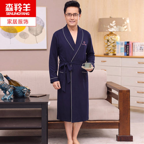秋季男士大码爸爸春秋长袖睡袍春