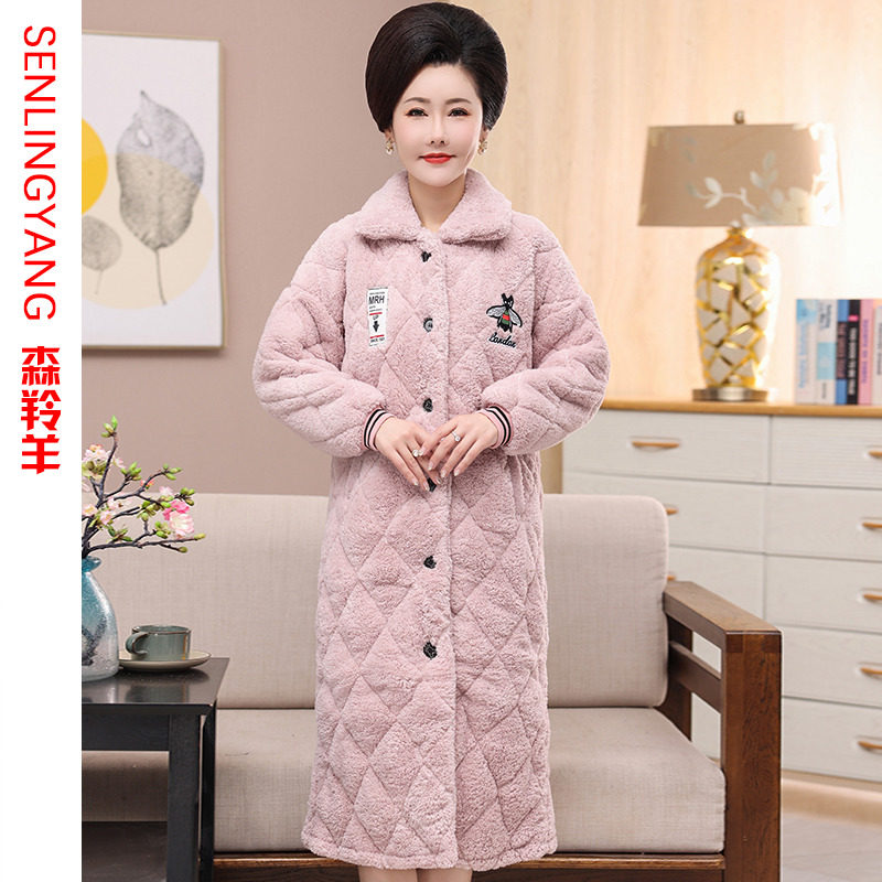 珊瑚绒睡袍女秋冬季款加厚妈妈睡衣三层夹棉长款浴袍法兰绒家居服,女士内衣/男士内衣/家居服,睡袍/浴袍,淘宝优惠券,粉丝福利购,淘宝优惠卷