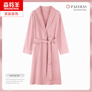 中长款 大码 秋天宽松浴袍浴衣睡衣 中年人女士纯棉长袖 睡袍女春秋季