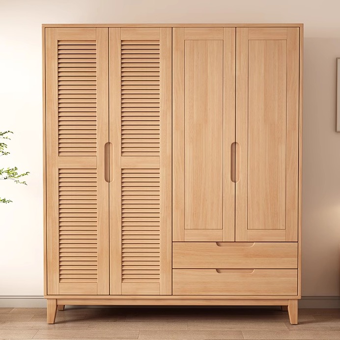 天坛家具北欧日式原木风实木百叶门衣柜两三四门家用卧室对开 门