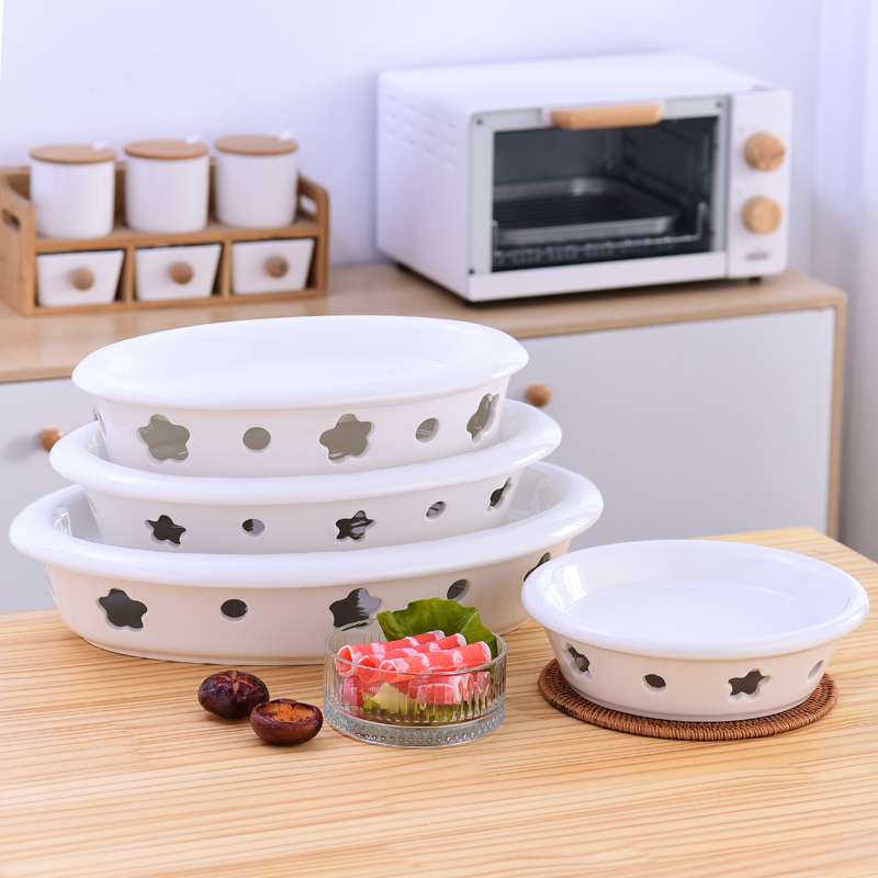 酒店梅花炉陶瓷干锅蜡烛加热炉风格瓷保饭店温鱼盘14英寸椭圆形菜