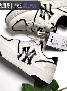 MLB女时尚Trainer新款复古休闲黑色板鞋男厚底增高米色系带休闲鞋