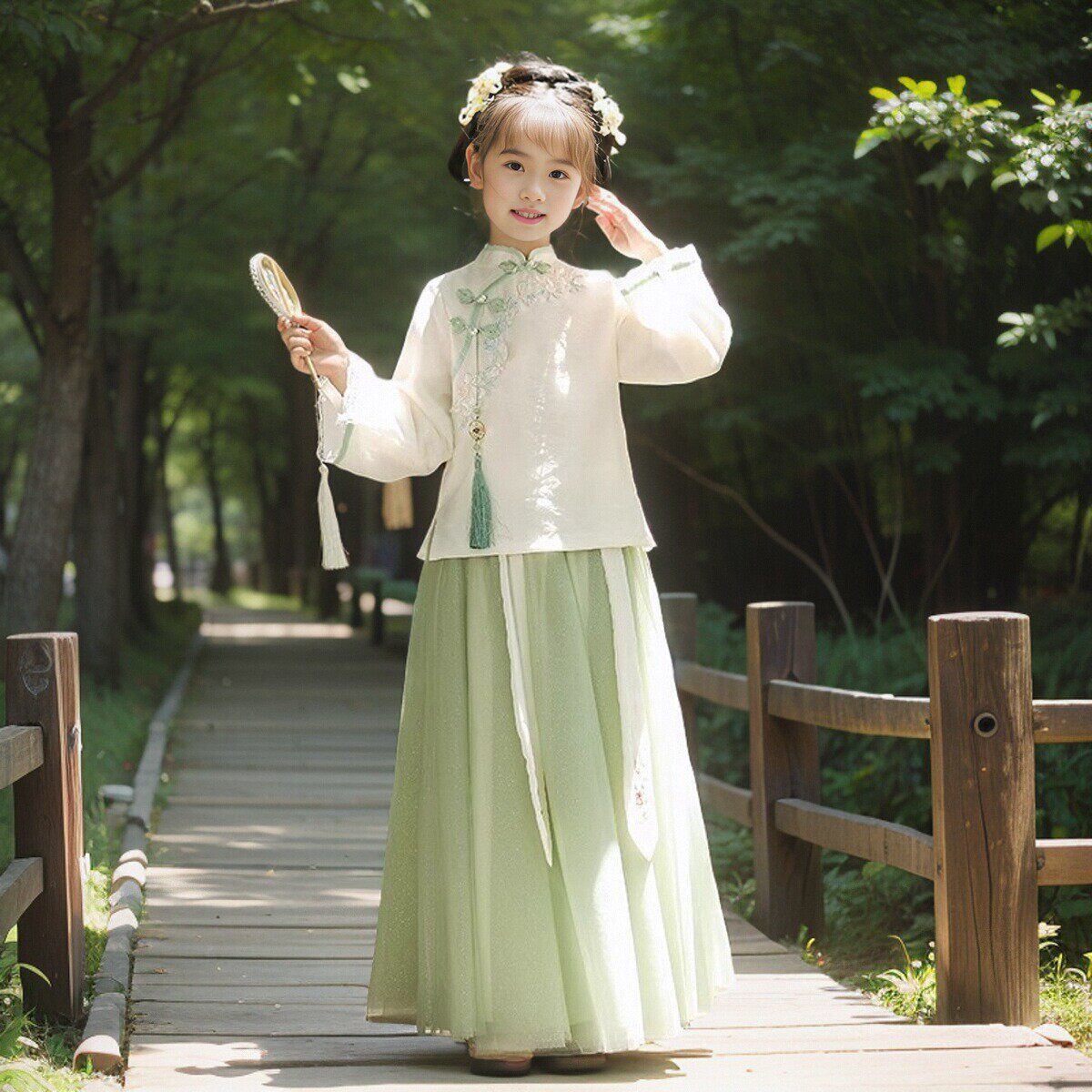 女童古风汉服新中式套装2025新款儿童古装唐装国风超仙公主裙中秋