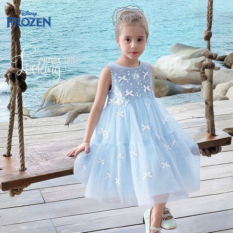 迪士尼童装儿童夏季新款连衣裙女童韩版碎花裙网纱裙艾莎公主裙
