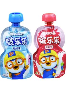 啵乐乐酸奶饮品发酵型含乳饮料酸奶味草莓味休闲小包装约100克袋