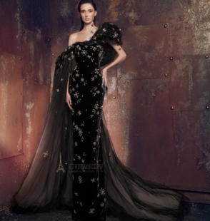 奢华重暗黑系性感女王长拖尾婚纱 新娘黑酷girl鱼尾婚纱礼服