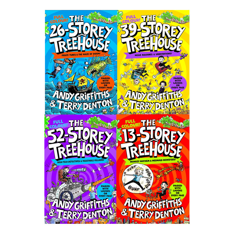 预售 英文原版 树屋故事 The 13 26 39 52 Storey Treehouse Colour Edition 小屁孩树屋历险记全彩版4册 漫画风故事章节书