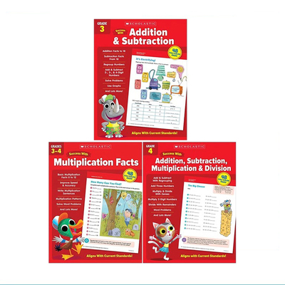 学乐成功系列 2022全彩新版 加减乘除法分数 3册 Scholastic Success with Addition Fractions 小学生家庭练习册 英文原版