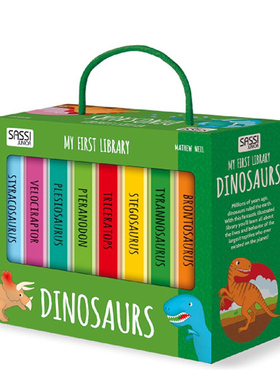英文原版 My First Library系列 Dinosaurs 8册纸板书 礼盒装 各种各样的恐龙 幼儿启蒙认知 Sassi出品