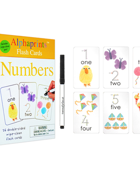 英文原版 Alphaprints Wipe Clean Flash Cards Numbers 儿童英文数字书写指纹活动卡片 盒装26张赠擦写笔