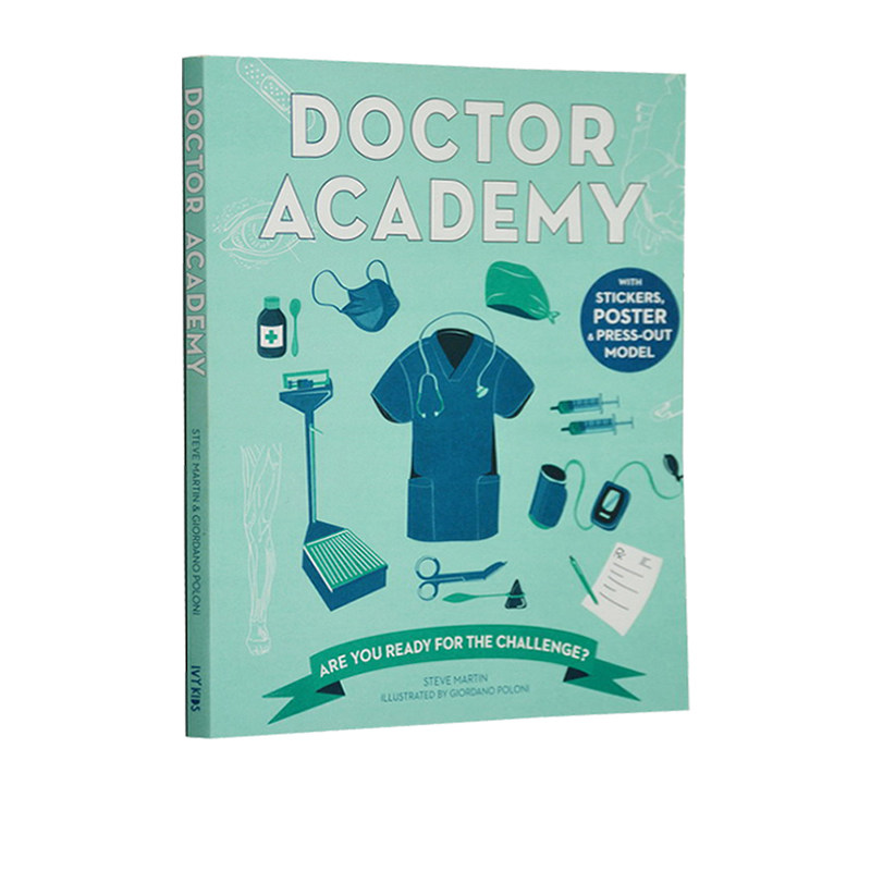 英文原版 Doctor Academy 医学院 职业启蒙系列小学STEM科普体系 附赠医学内容大图 人体 医疗器械 纸模型 贴纸卡片亲子互动游戏书