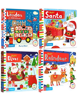 英文原版 Campbell Busy系列 Busy Santa/Elves 4册 春节新年圣诞节 节日套装 纸板机关操作书 边玩边学 亲子互动游戏书